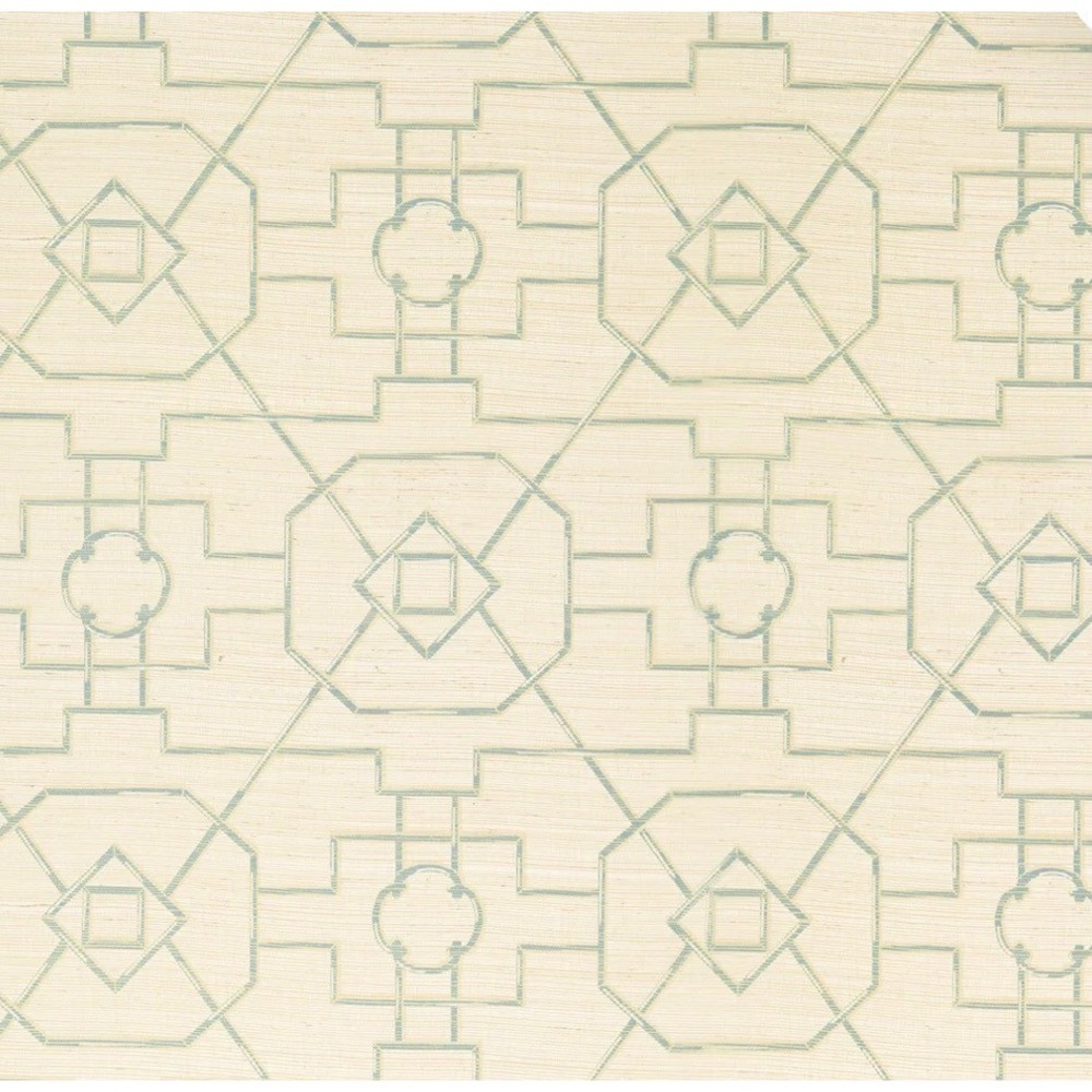 Thibaut East Gate Grasscloth Wallpaper Cream Aqua Double Roll T41152 NEW